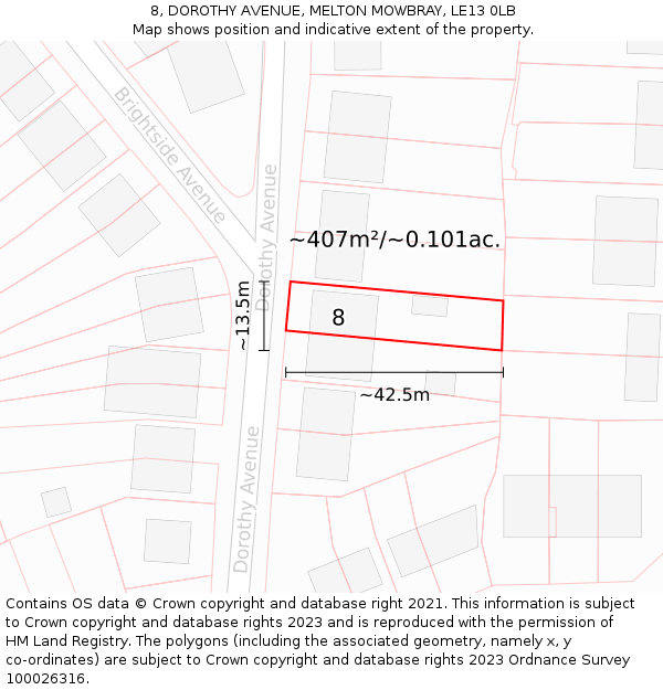 8, DOROTHY AVENUE, MELTON MOWBRAY, LE13 0LB: Plot and title map