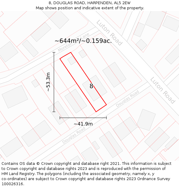 8, DOUGLAS ROAD, HARPENDEN, AL5 2EW: Plot and title map