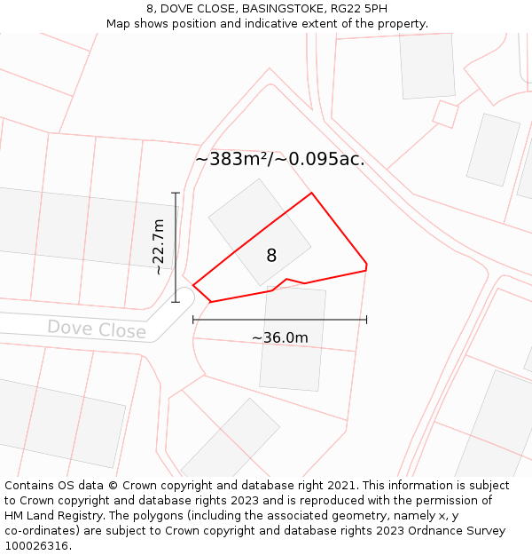 8, DOVE CLOSE, BASINGSTOKE, RG22 5PH: Plot and title map