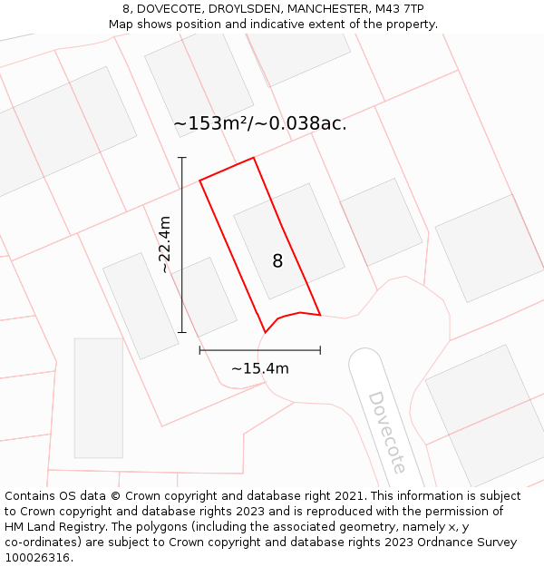 8, DOVECOTE, DROYLSDEN, MANCHESTER, M43 7TP: Plot and title map