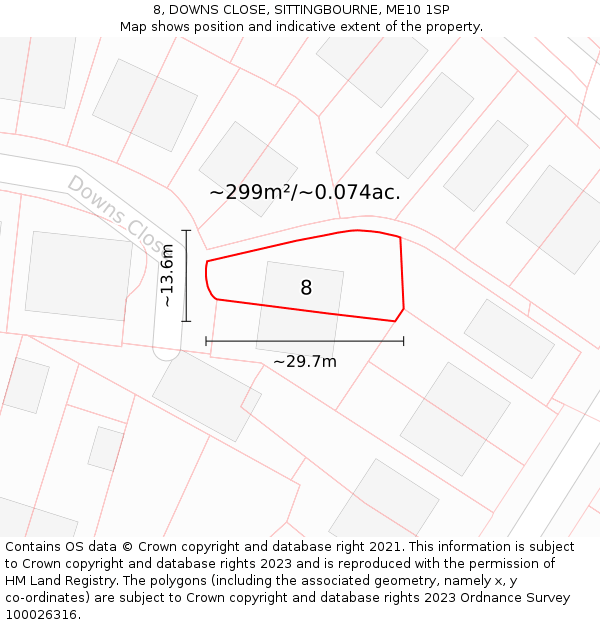 8, DOWNS CLOSE, SITTINGBOURNE, ME10 1SP: Plot and title map