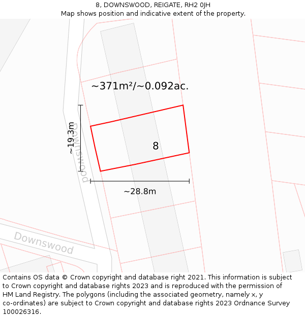 8, DOWNSWOOD, REIGATE, RH2 0JH: Plot and title map