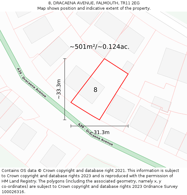 8, DRACAENA AVENUE, FALMOUTH, TR11 2EG: Plot and title map