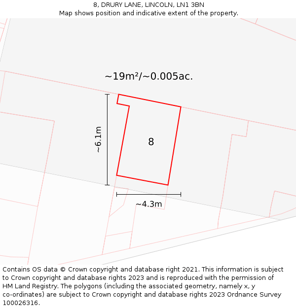 8, DRURY LANE, LINCOLN, LN1 3BN: Plot and title map