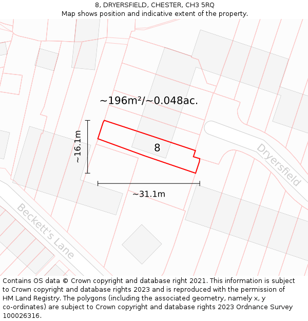 8, DRYERSFIELD, CHESTER, CH3 5RQ: Plot and title map