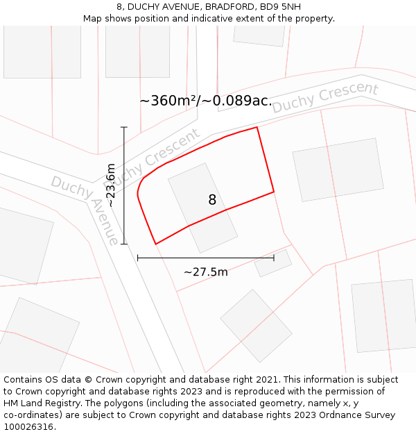 8, DUCHY AVENUE, BRADFORD, BD9 5NH: Plot and title map
