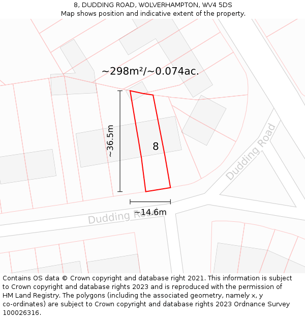 8, DUDDING ROAD, WOLVERHAMPTON, WV4 5DS: Plot and title map