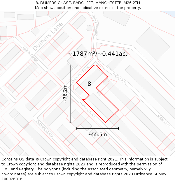 8, DUMERS CHASE, RADCLIFFE, MANCHESTER, M26 2TH: Plot and title map