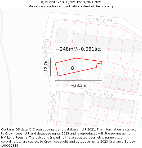 8, DUNSLEY VALE, SWINDON, SN1 7BW: Plot and title map