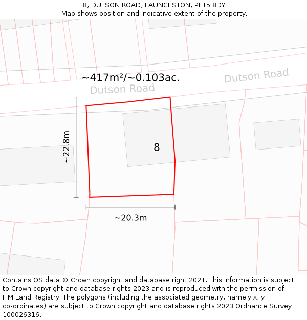 8, DUTSON ROAD, LAUNCESTON, PL15 8DY: Plot and title map