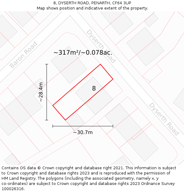 8, DYSERTH ROAD, PENARTH, CF64 3UP: Plot and title map