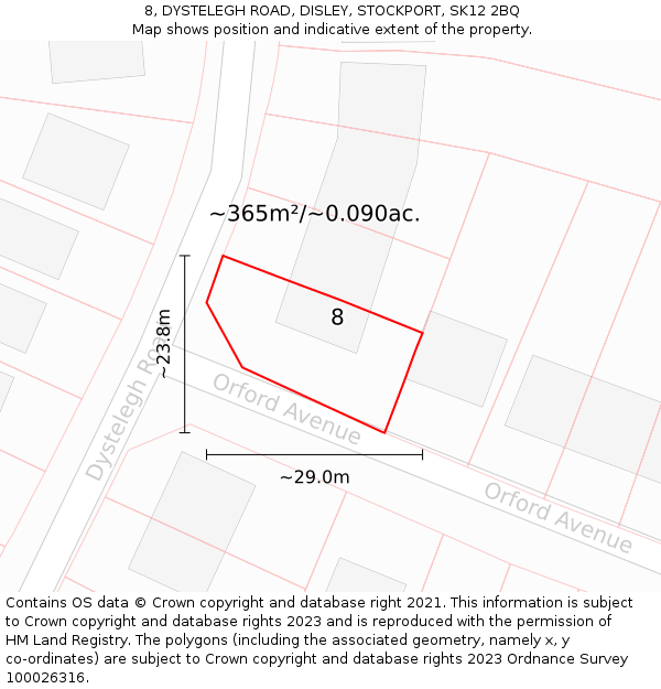 8, DYSTELEGH ROAD, DISLEY, STOCKPORT, SK12 2BQ: Plot and title map