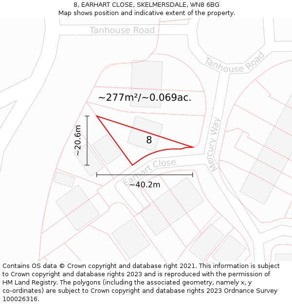 8, EARHART CLOSE, SKELMERSDALE, WN8 6BG: Plot and title map