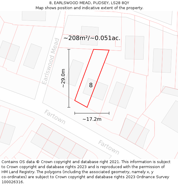 8, EARLSWOOD MEAD, PUDSEY, LS28 8QY: Plot and title map