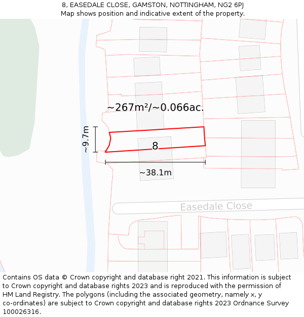 8, EASEDALE CLOSE, GAMSTON, NOTTINGHAM, NG2 6PJ: Plot and title map