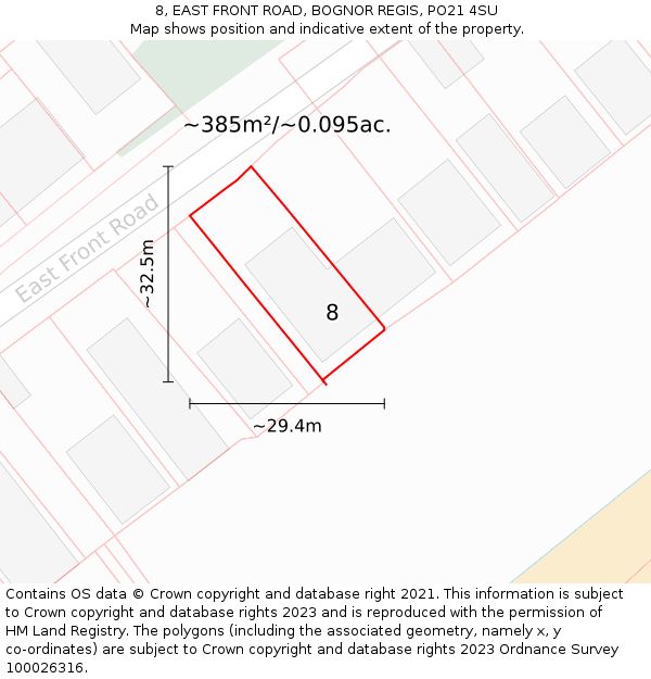 8, EAST FRONT ROAD, BOGNOR REGIS, PO21 4SU: Plot and title map