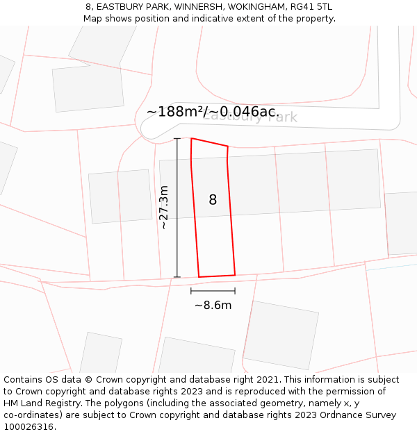 8, EASTBURY PARK, WINNERSH, WOKINGHAM, RG41 5TL: Plot and title map