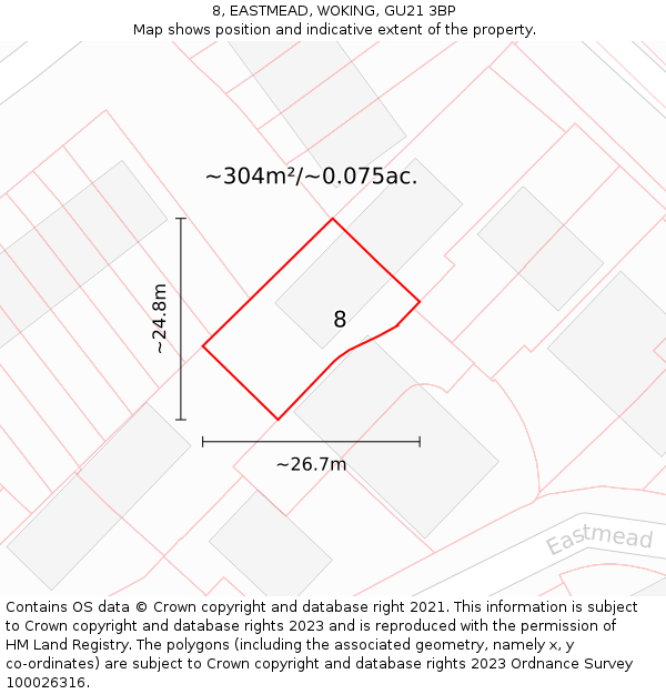 8, EASTMEAD, WOKING, GU21 3BP: Plot and title map