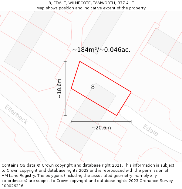 8, EDALE, WILNECOTE, TAMWORTH, B77 4HE: Plot and title map