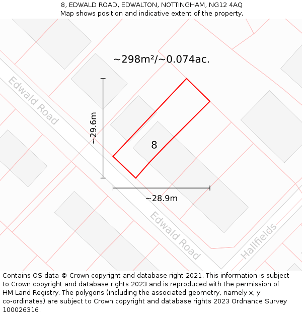 8, EDWALD ROAD, EDWALTON, NOTTINGHAM, NG12 4AQ: Plot and title map