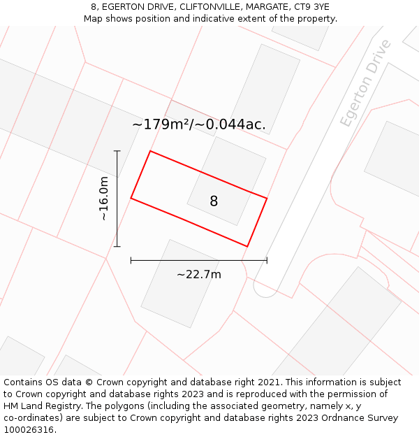 8, EGERTON DRIVE, CLIFTONVILLE, MARGATE, CT9 3YE: Plot and title map