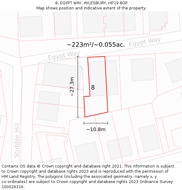 8, EGYPT WAY, AYLESBURY, HP19 8GP: Plot and title map