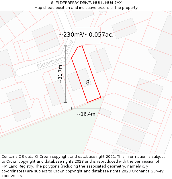 8, ELDERBERRY DRIVE, HULL, HU4 7AX: Plot and title map