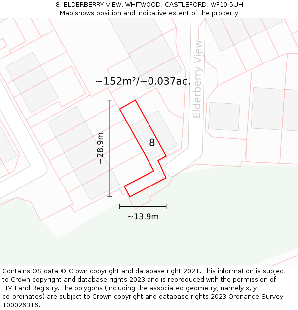 8, ELDERBERRY VIEW, WHITWOOD, CASTLEFORD, WF10 5UH: Plot and title map