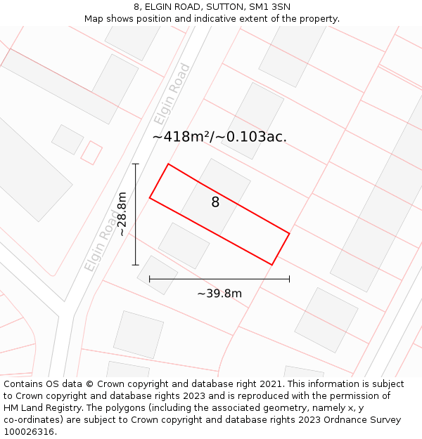 8, ELGIN ROAD, SUTTON, SM1 3SN: Plot and title map