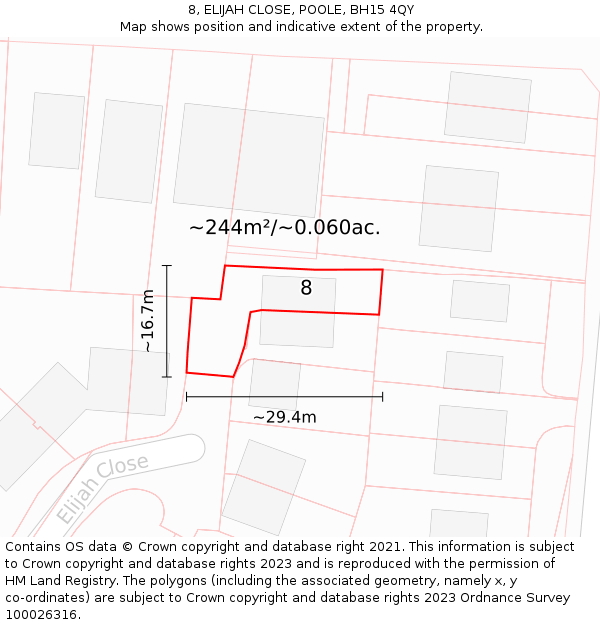 8, ELIJAH CLOSE, POOLE, BH15 4QY: Plot and title map