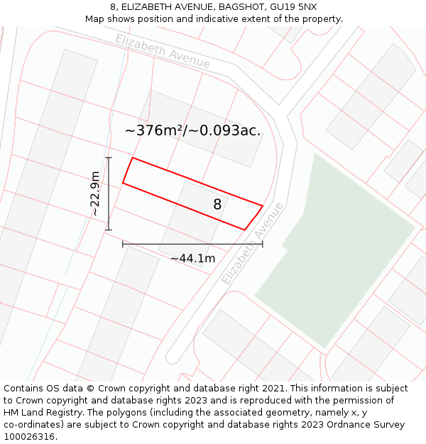 8, ELIZABETH AVENUE, BAGSHOT, GU19 5NX: Plot and title map