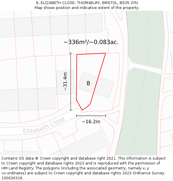 8, ELIZABETH CLOSE, THORNBURY, BRISTOL, BS35 2YN: Plot and title map