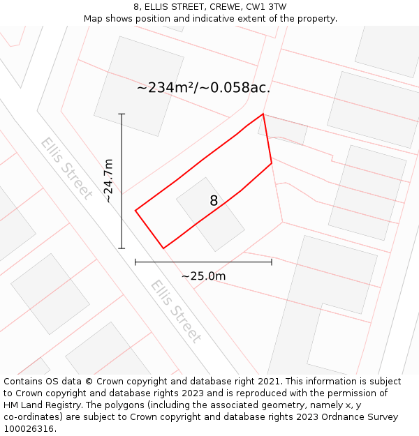 8, ELLIS STREET, CREWE, CW1 3TW: Plot and title map