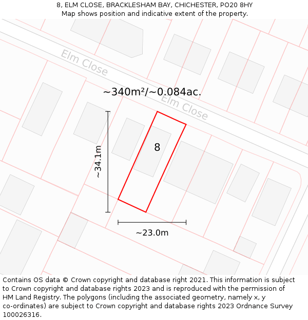 8, ELM CLOSE, BRACKLESHAM BAY, CHICHESTER, PO20 8HY: Plot and title map