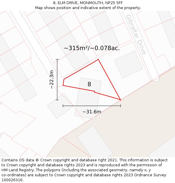 8, ELM DRIVE, MONMOUTH, NP25 5FF: Plot and title map