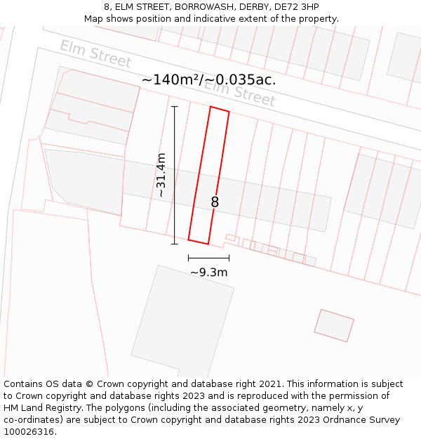 8, ELM STREET, BORROWASH, DERBY, DE72 3HP: Plot and title map