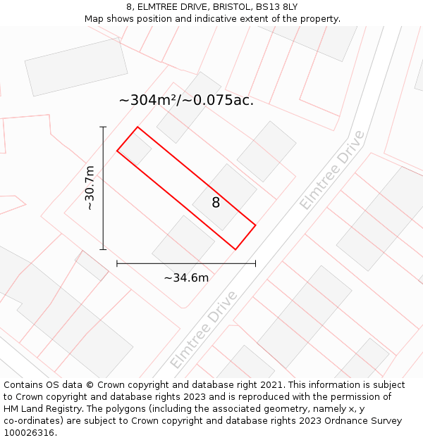 8, ELMTREE DRIVE, BRISTOL, BS13 8LY: Plot and title map