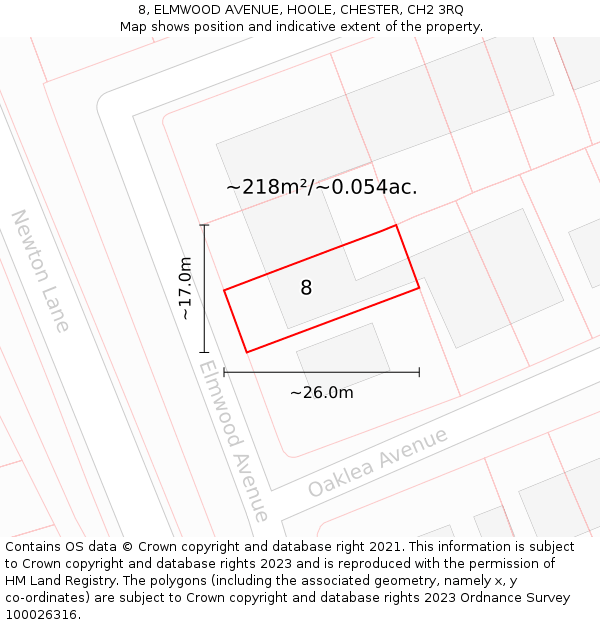 8, ELMWOOD AVENUE, HOOLE, CHESTER, CH2 3RQ: Plot and title map