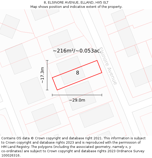 8, ELSINORE AVENUE, ELLAND, HX5 0LT: Plot and title map