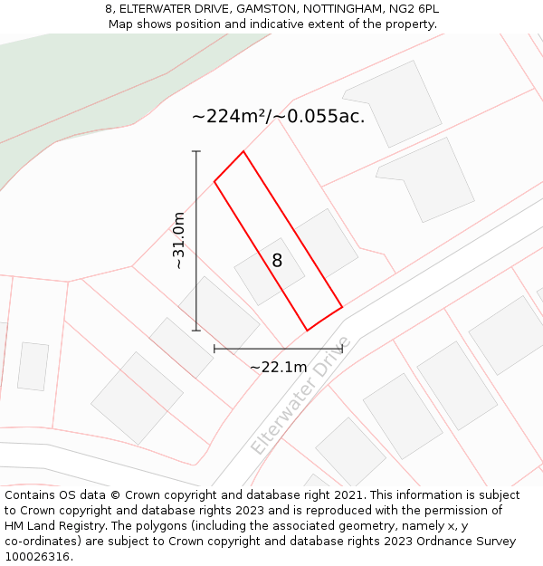 8, ELTERWATER DRIVE, GAMSTON, NOTTINGHAM, NG2 6PL: Plot and title map