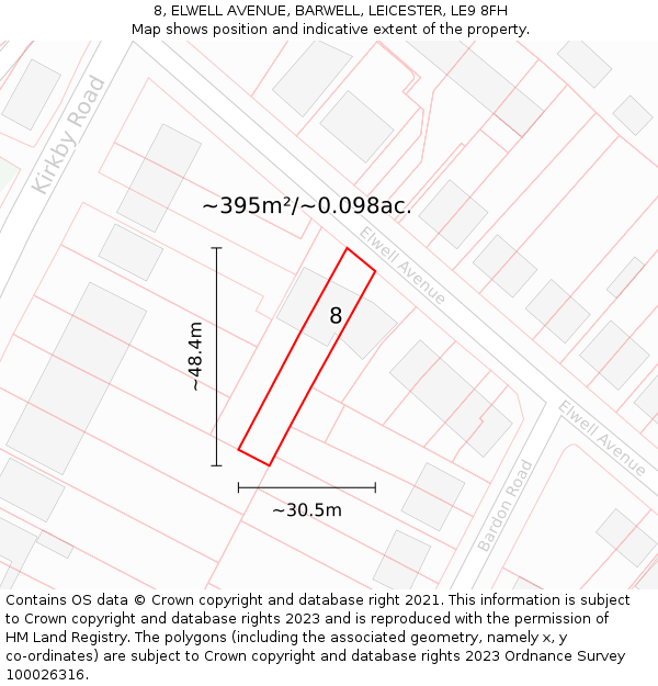 8, ELWELL AVENUE, BARWELL, LEICESTER, LE9 8FH: Plot and title map