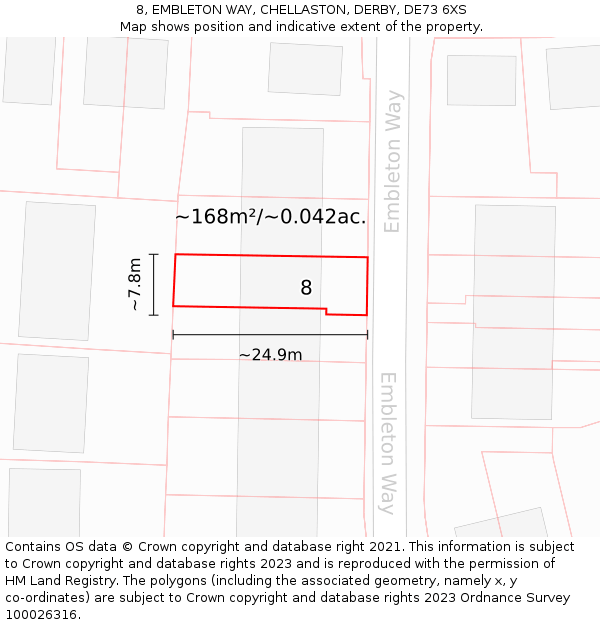 8, EMBLETON WAY, CHELLASTON, DERBY, DE73 6XS: Plot and title map