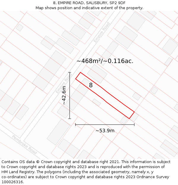 8, EMPIRE ROAD, SALISBURY, SP2 9DF: Plot and title map