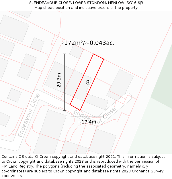 8, ENDEAVOUR CLOSE, LOWER STONDON, HENLOW, SG16 6JR: Plot and title map