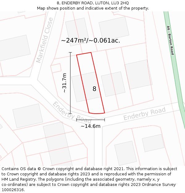 8, ENDERBY ROAD, LUTON, LU3 2HQ: Plot and title map