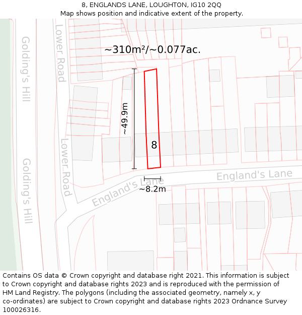 8, ENGLANDS LANE, LOUGHTON, IG10 2QQ: Plot and title map