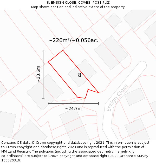 8, ENSIGN CLOSE, COWES, PO31 7UZ: Plot and title map