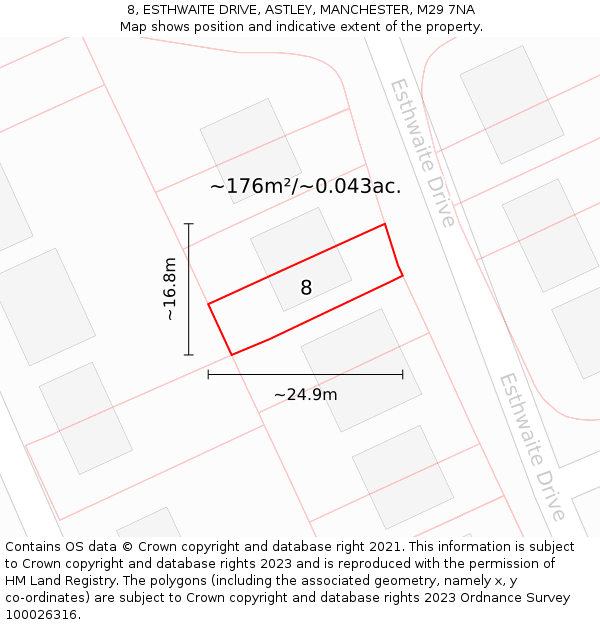 8, ESTHWAITE DRIVE, ASTLEY, MANCHESTER, M29 7NA: Plot and title map