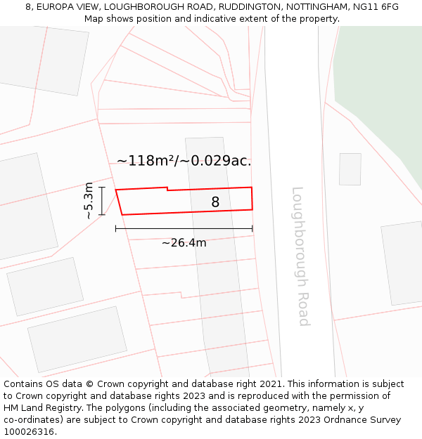 8, EUROPA VIEW, LOUGHBOROUGH ROAD, RUDDINGTON, NOTTINGHAM, NG11 6FG: Plot and title map