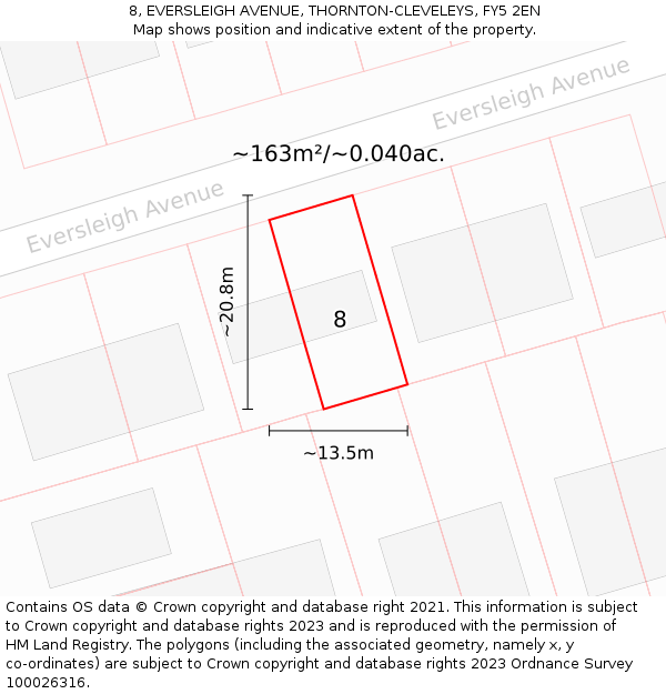 8, EVERSLEIGH AVENUE, THORNTON-CLEVELEYS, FY5 2EN: Plot and title map